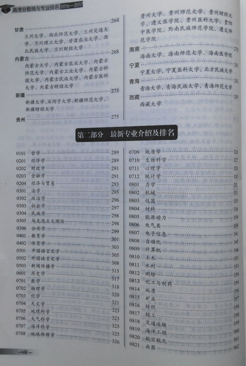 《高考分數(shù)線與專業(yè)排名(2016-2017)》目錄二